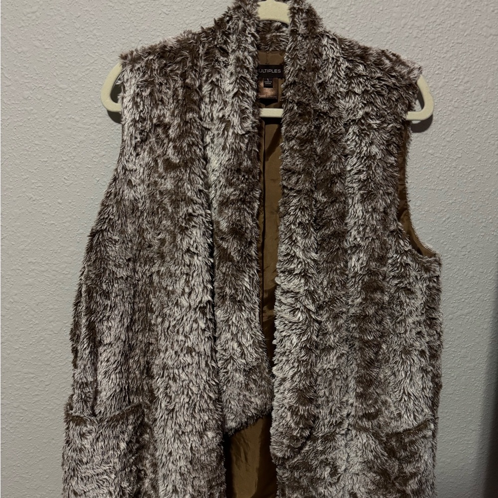 Multiples Brown Faux Fur Sleeveless Vest